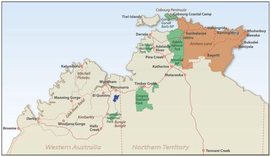 Map of Arnhem Land and the Cobourg Peninsula